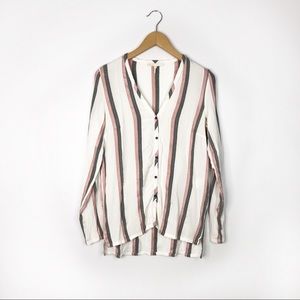 Maje Comedie Crepe V Neck Striped Button Down